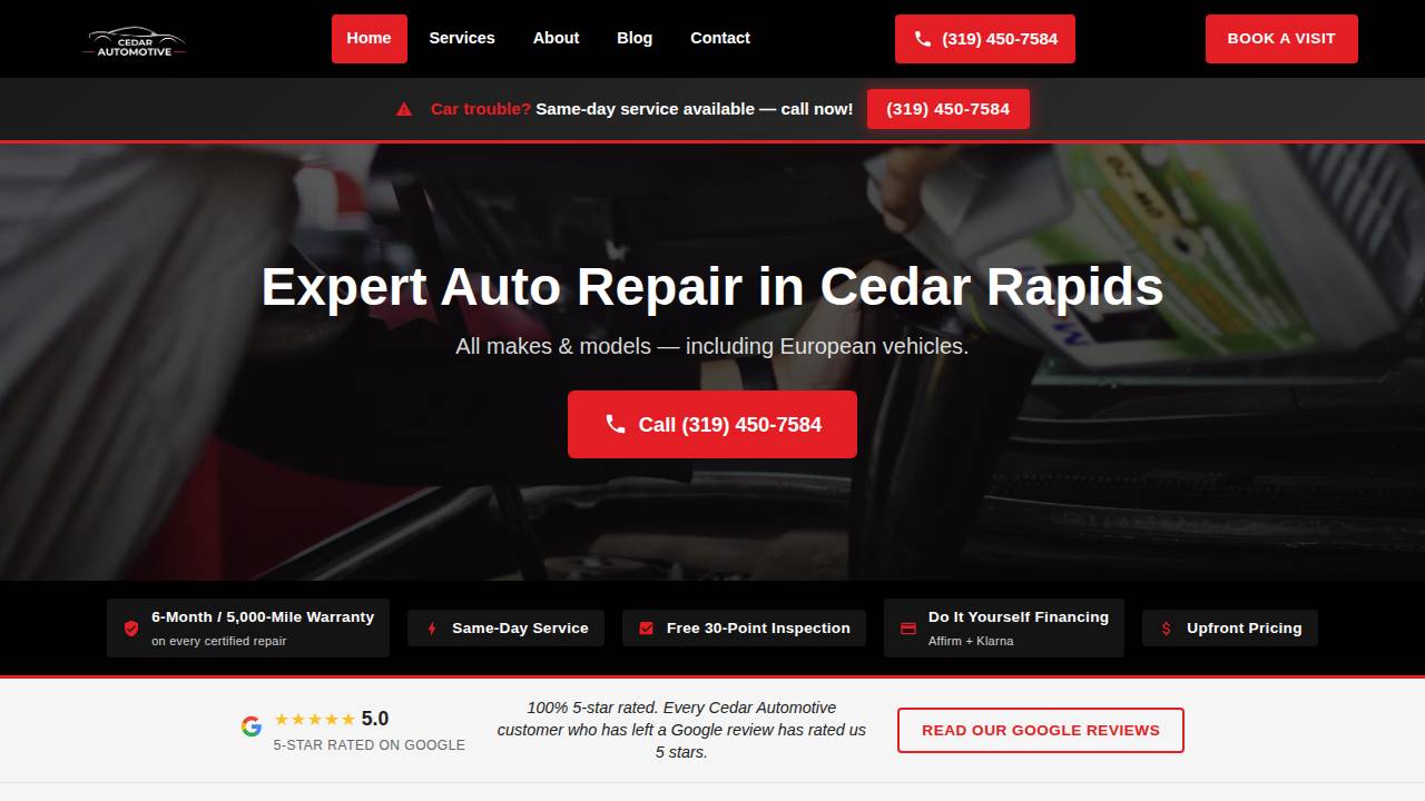 Cedar Automotive website screenshot