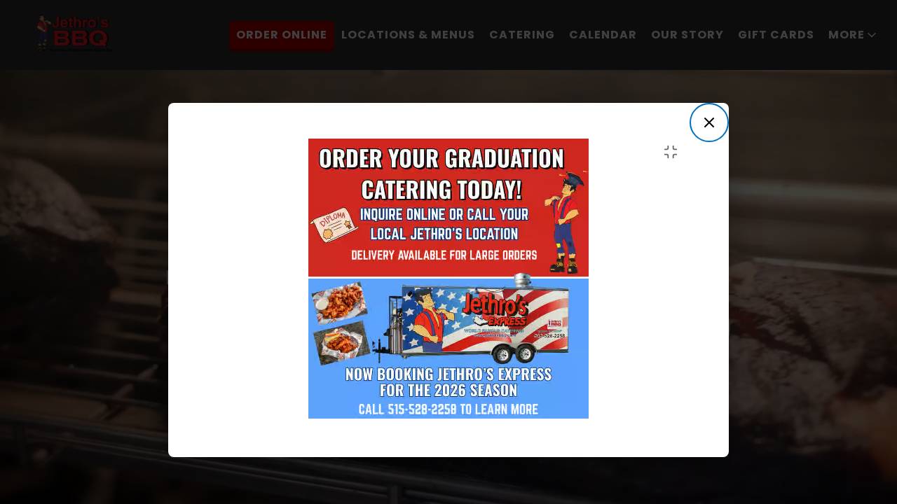Jethro's BBQ website screenshot