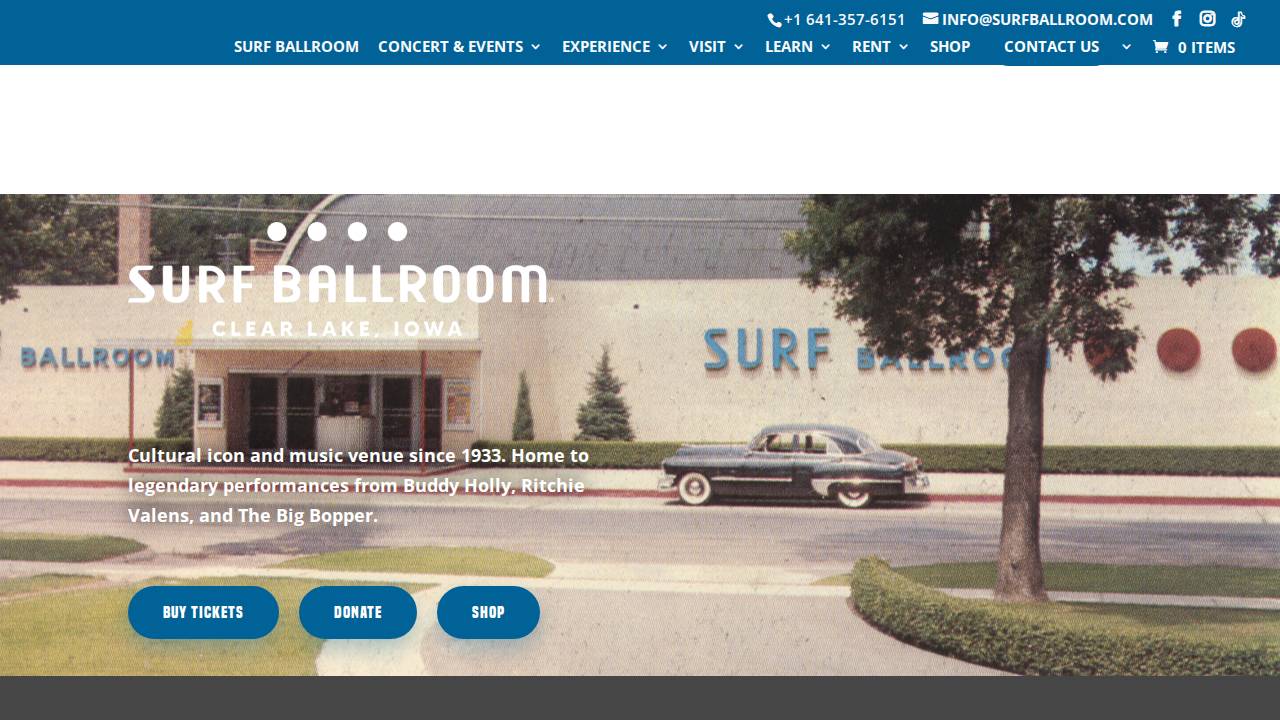 Surf Ballroom & Museum website screenshot