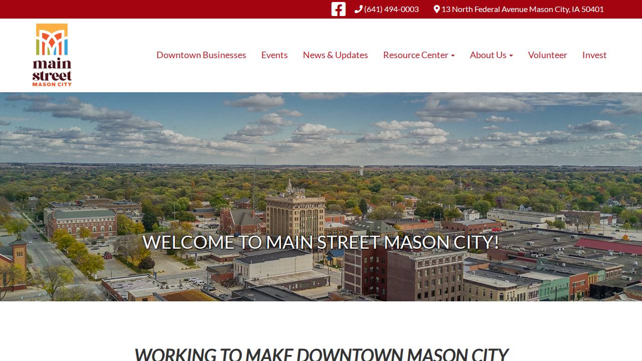 Main Street Mason City website screenshot