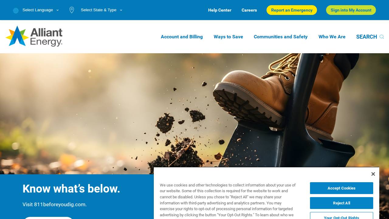 Alliant Energy website screenshot