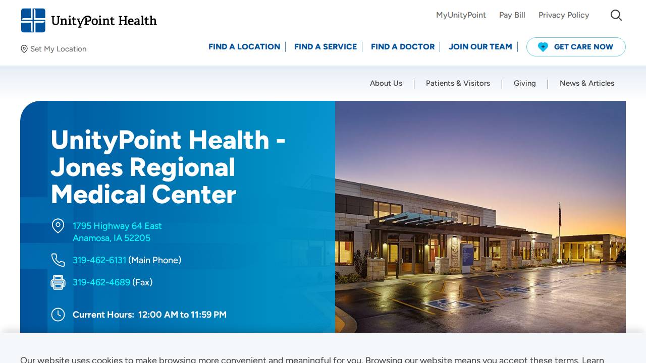 Jones Regional Medical Center website screenshot