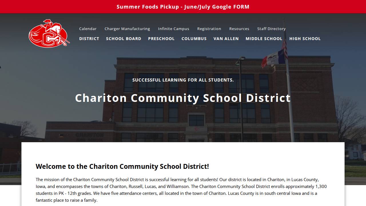 Chariton Comm School District website screenshot
