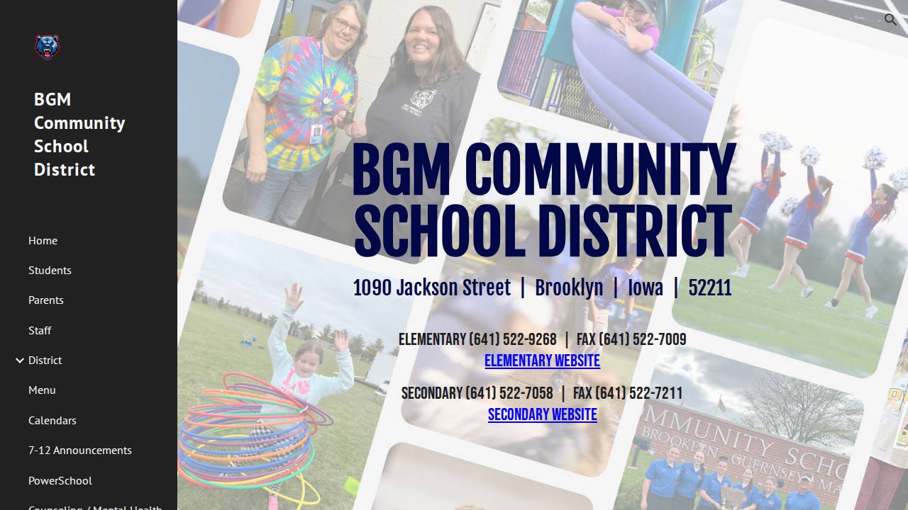 Brooklyn-Guernsey-Malcom Comm School District website screenshot