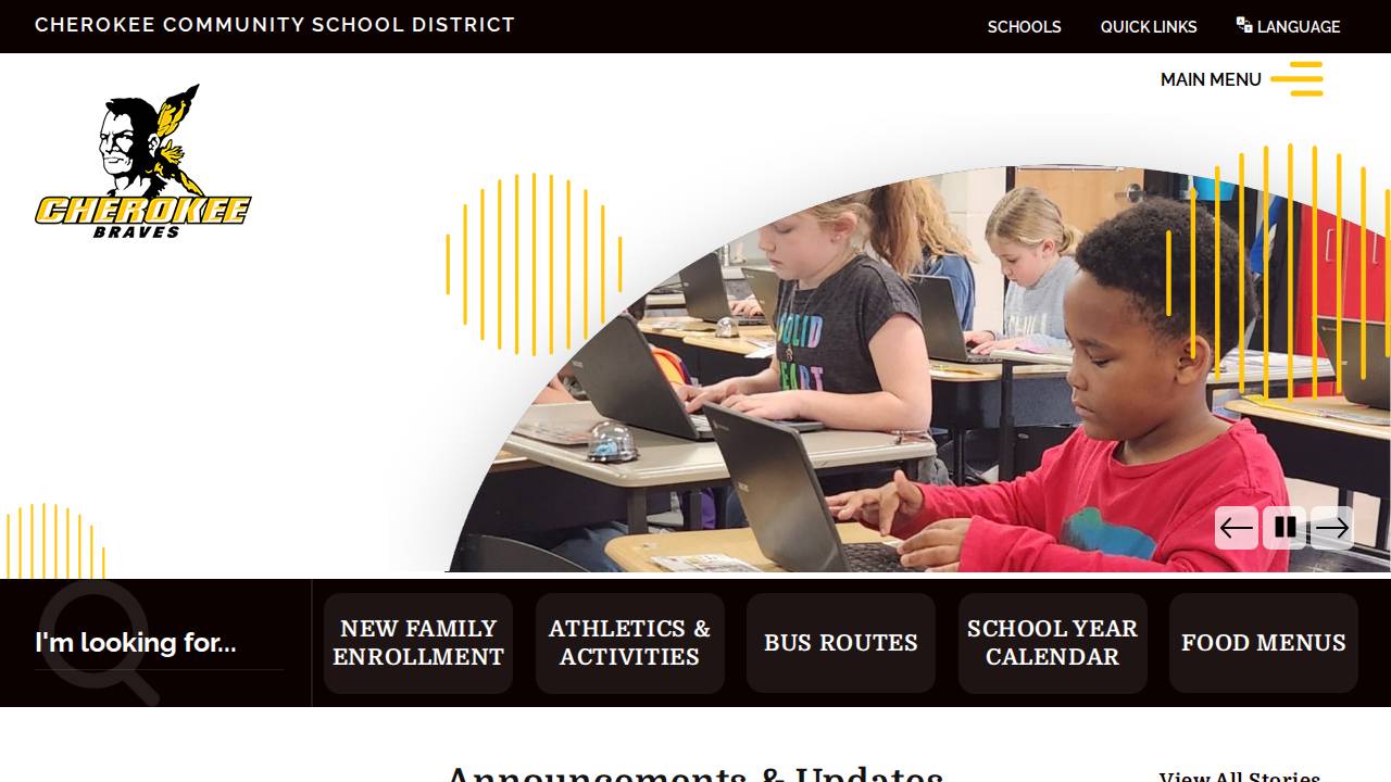 Cherokee Comm School District website screenshot