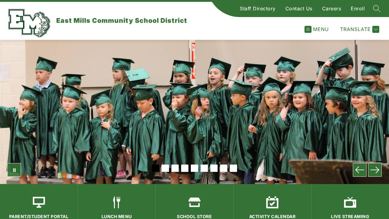 East Mills Comm School District website screenshot