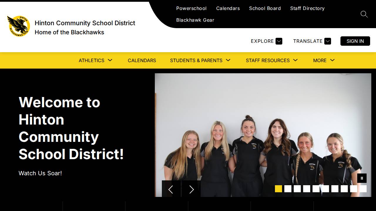 Hinton Comm School District website screenshot
