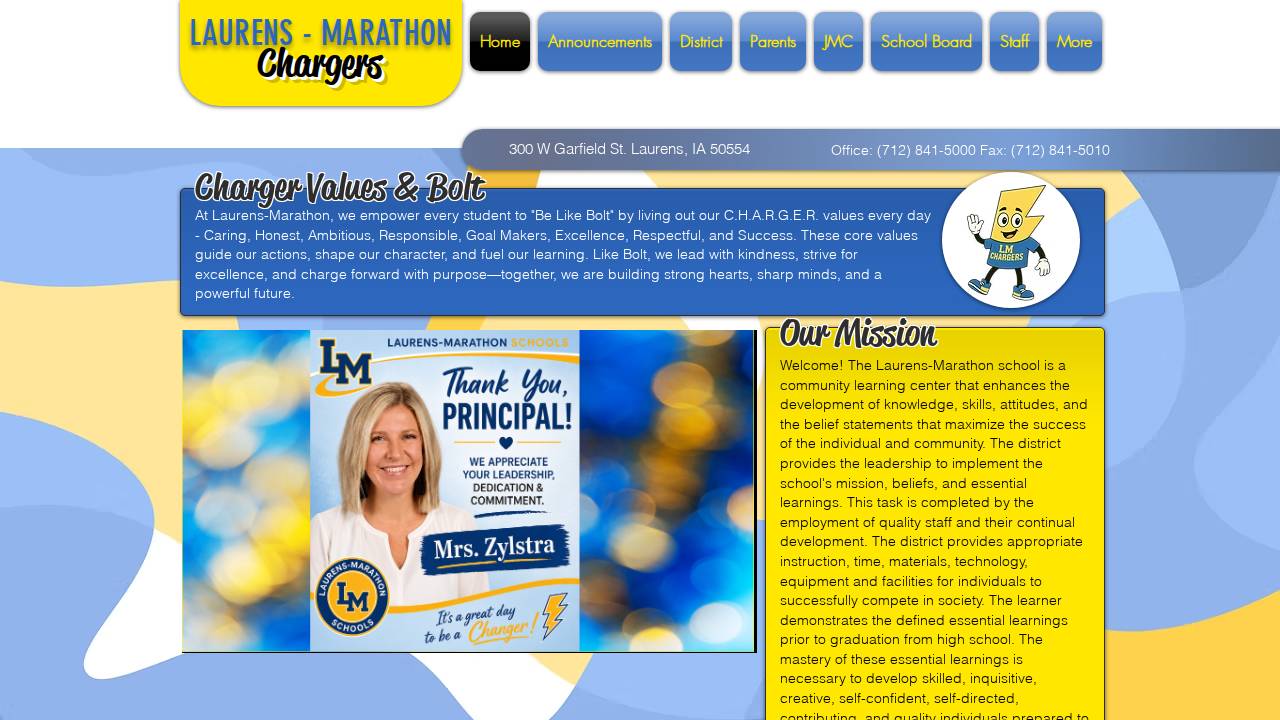 Laurens-Marathon Comm School District website screenshot