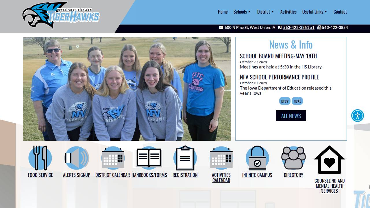 North Fayette Valley Comm School District website screenshot
