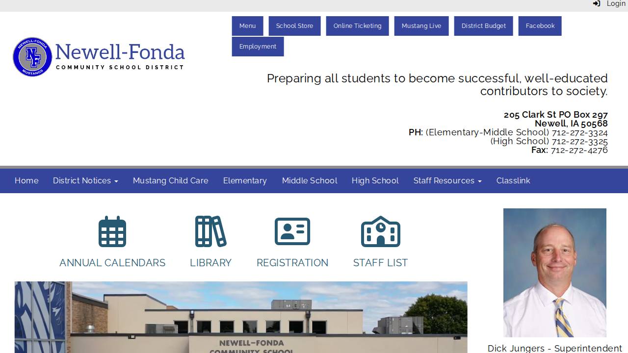 Newell-Fonda Comm School District website screenshot