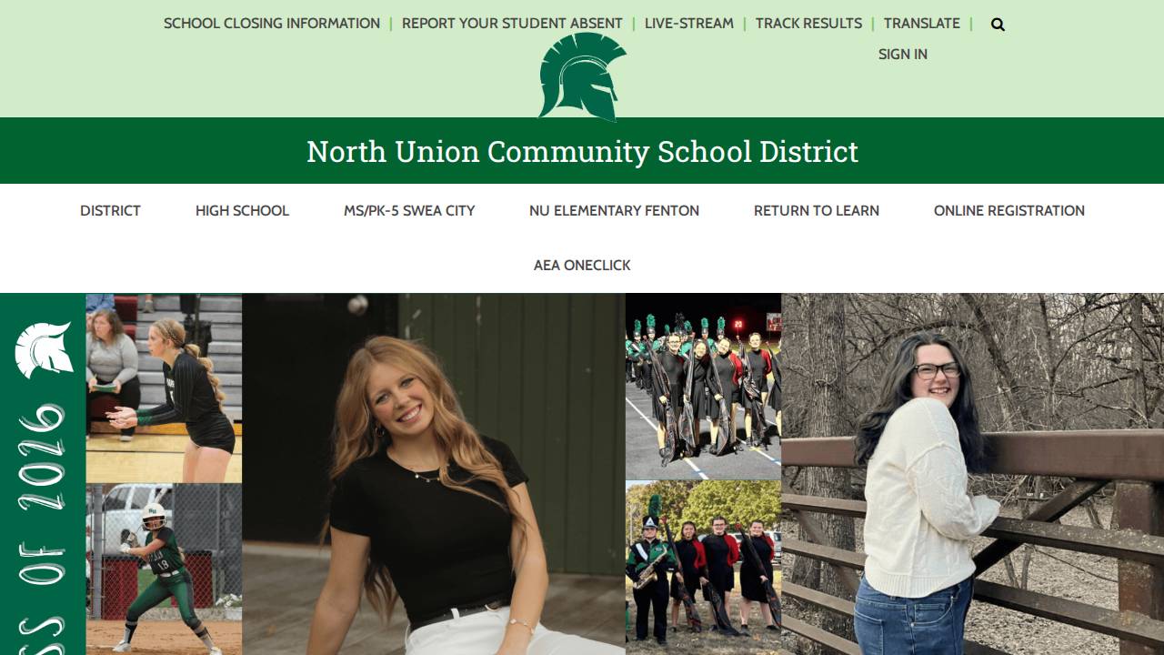 North Union Comm School District website screenshot