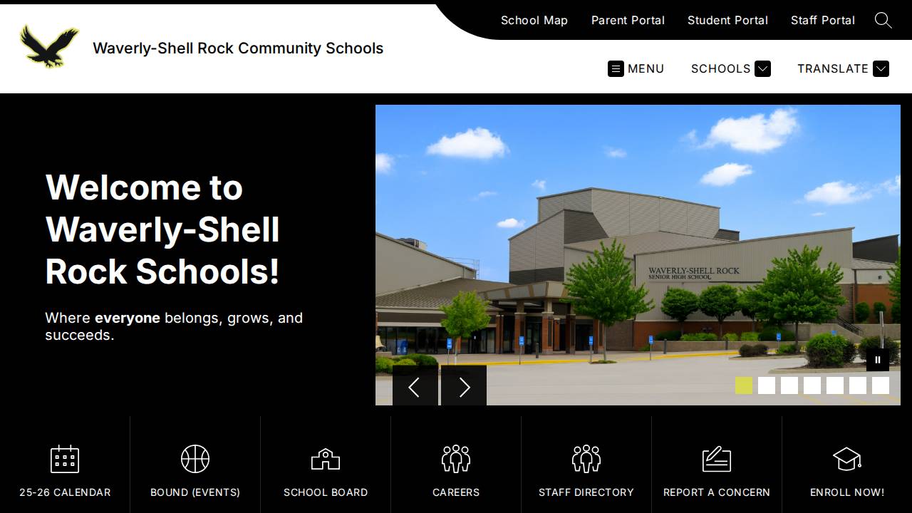 Waverly-Shell Rock Comm School District website screenshot