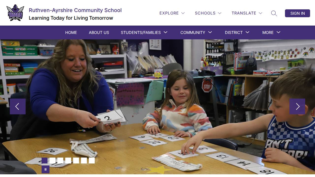 Ruthven-Ayrshire Comm School District website screenshot