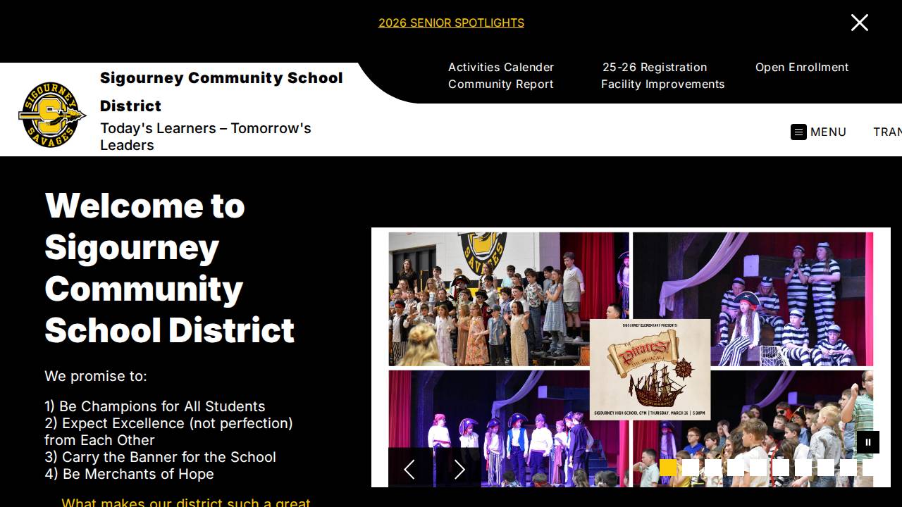 Sigourney Comm School District website screenshot