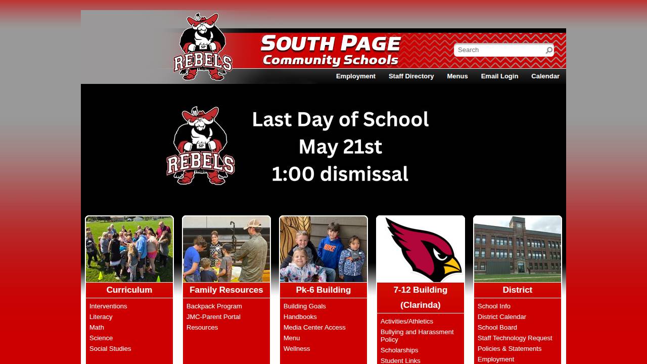 South Page Comm School District website screenshot