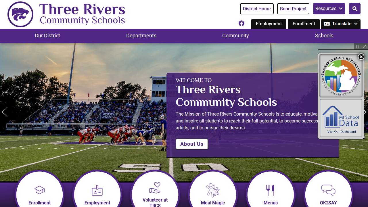 Twin Rivers Comm School District website screenshot