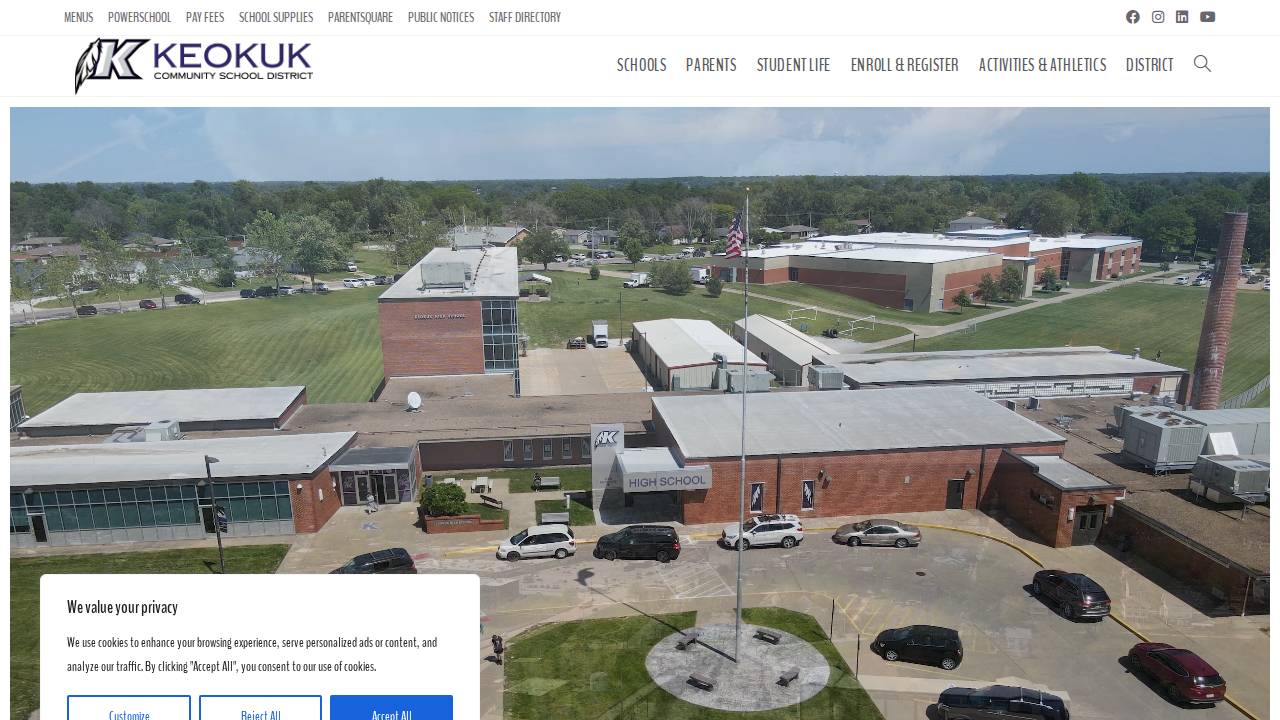 Keokuk Comm School District website screenshot