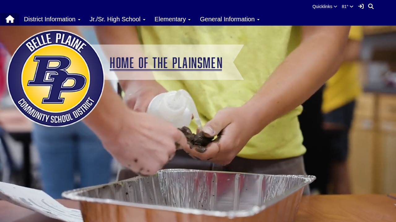 Belle Plaine Comm School District website screenshot