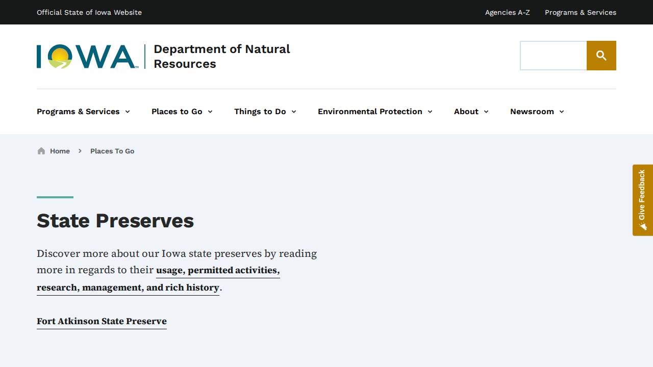 Bixby State Preserve website screenshot