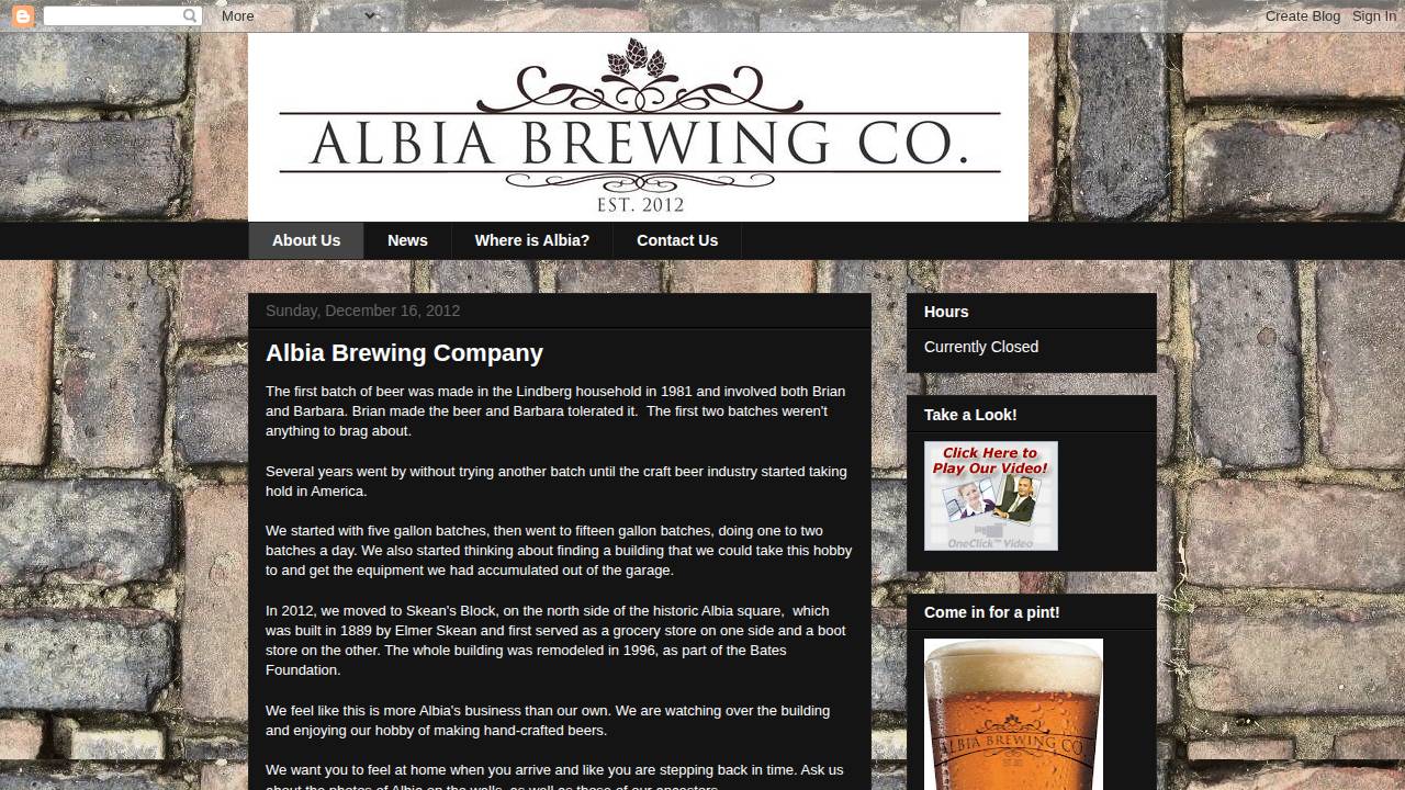 Albia Brewing Co website screenshot