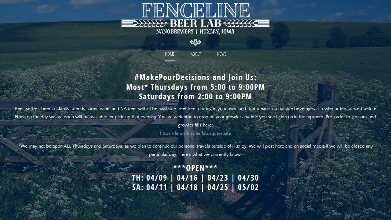 Fenceline Beer Lab website screenshot