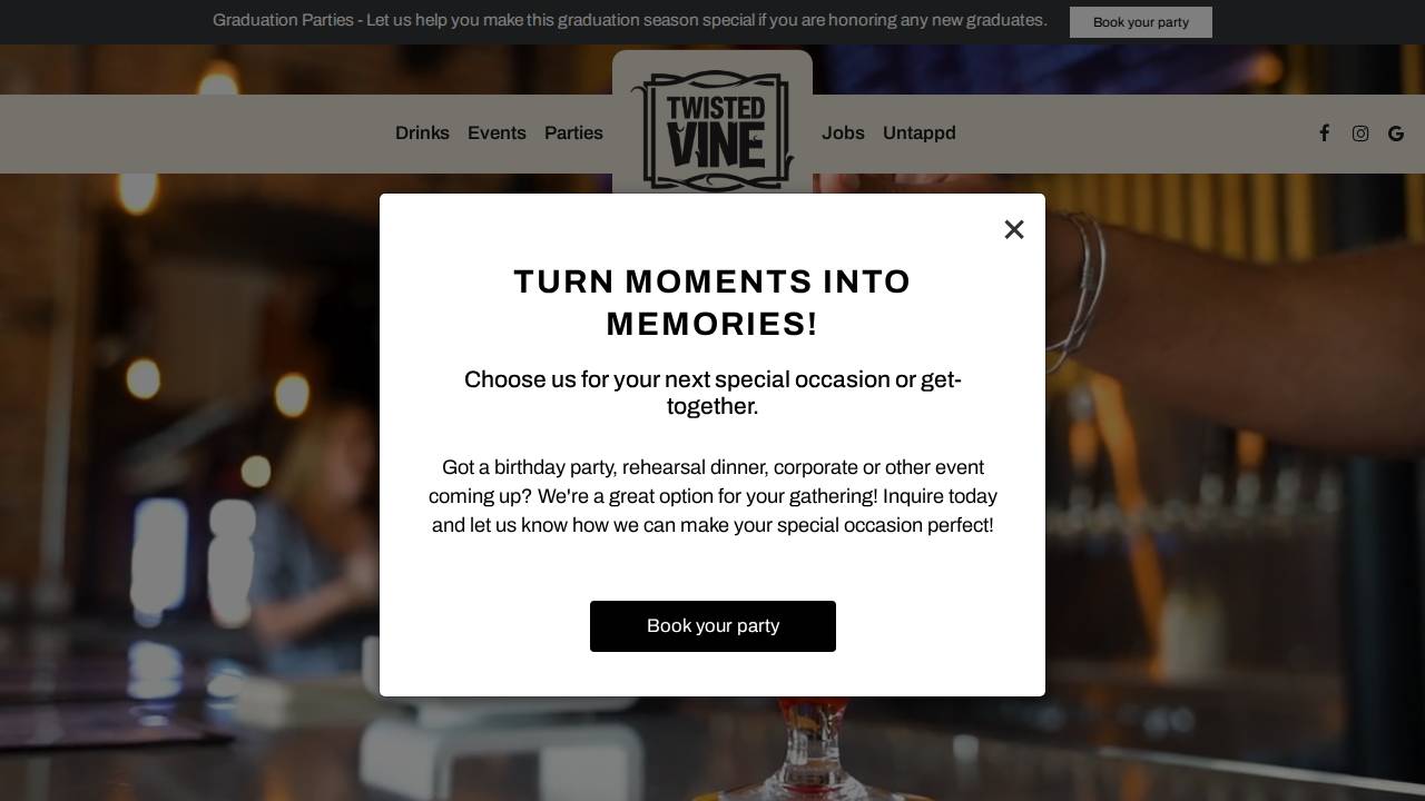 Twisted Vine Brewery website screenshot