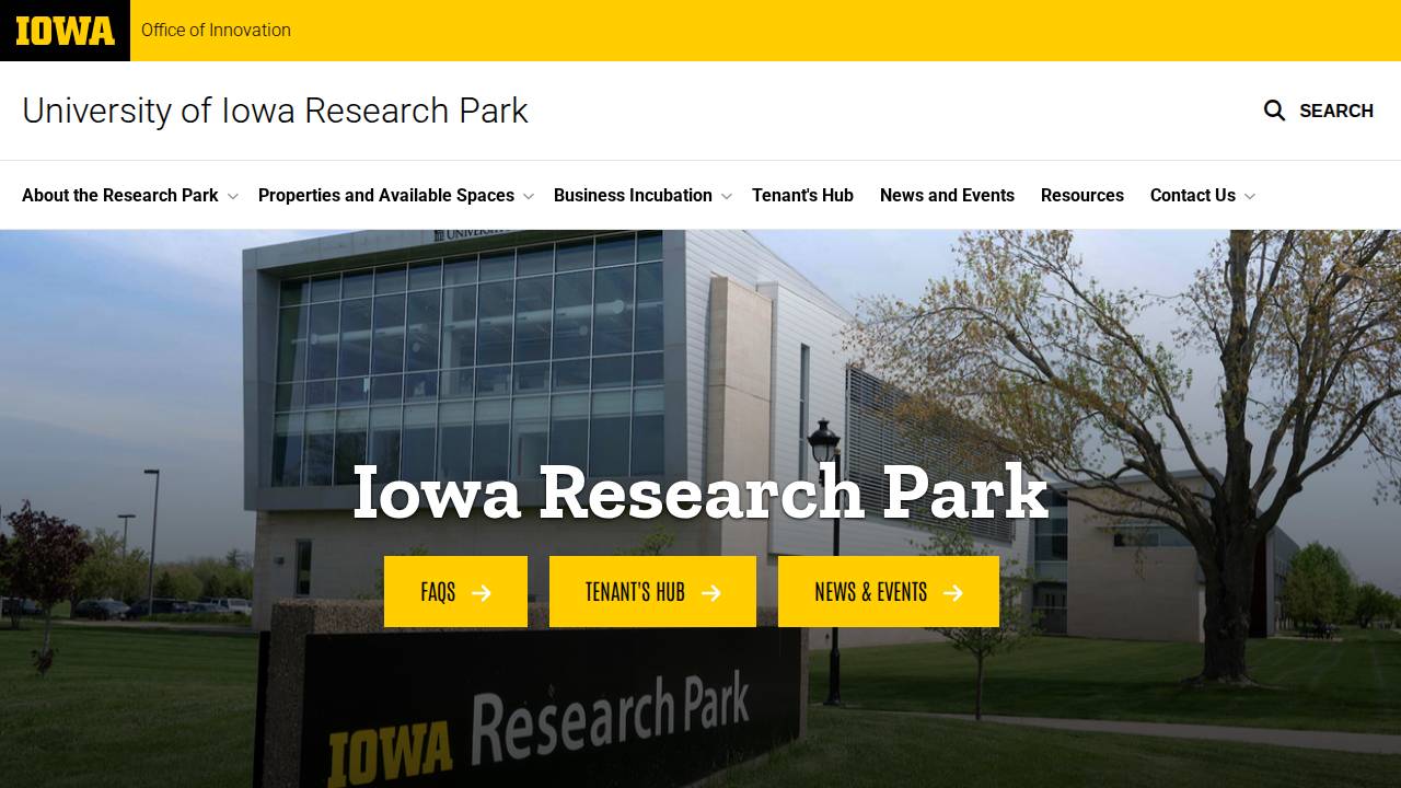 University of Iowa Research Park Corporation website screenshot