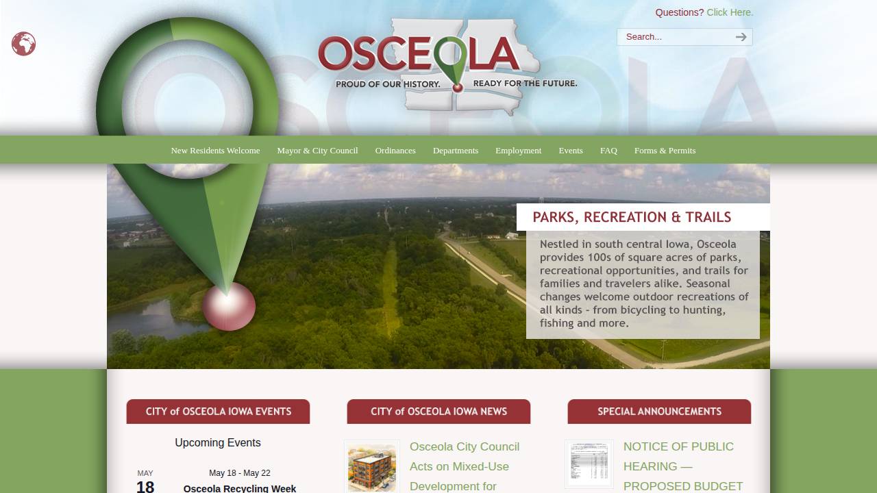 Osceola Recreational Trails Association website screenshot