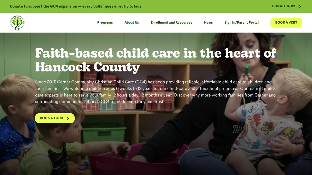 Garner Community Christian Child Care website screenshot