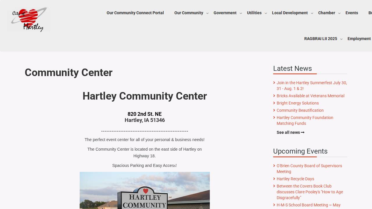 Hartley Community Center Association website screenshot