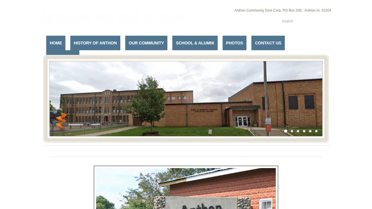 Anthon Community Center Association website screenshot