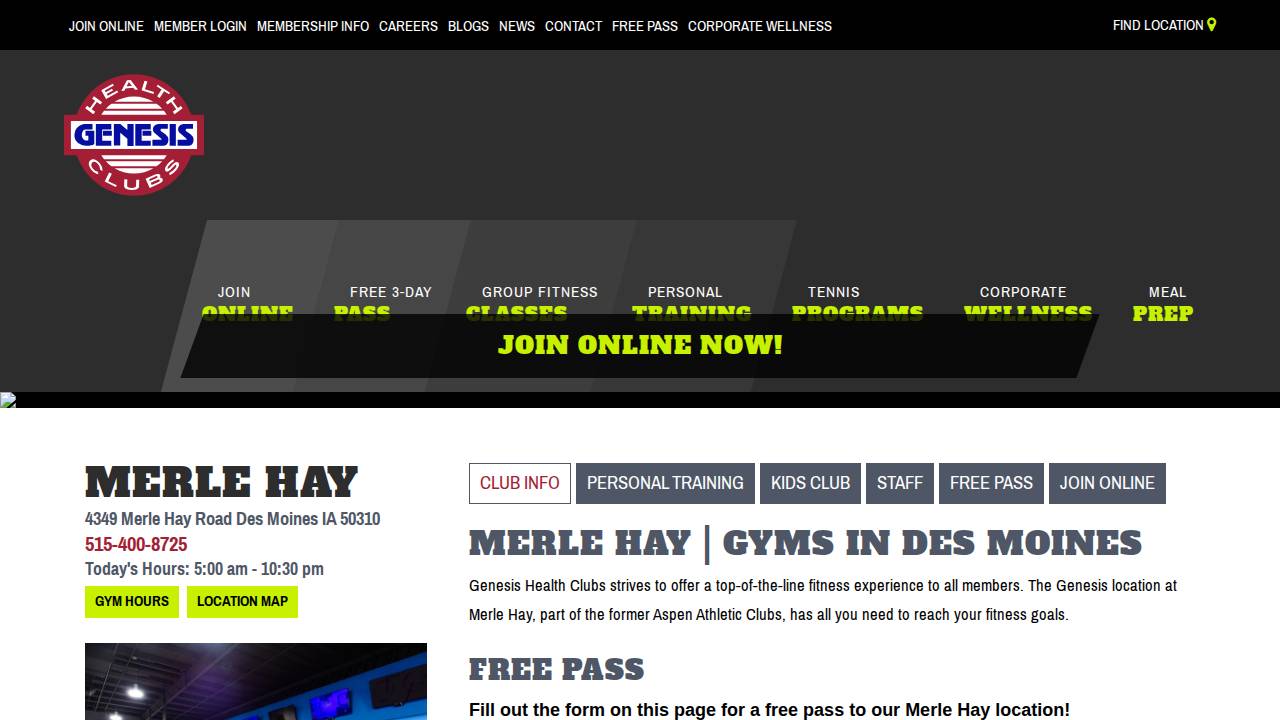 Cumberland Youth Fitness Center website screenshot