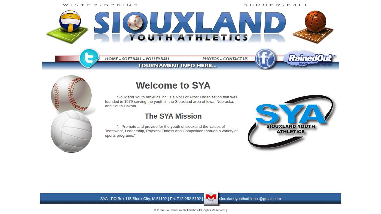 Siouxland Youth Athletics website screenshot