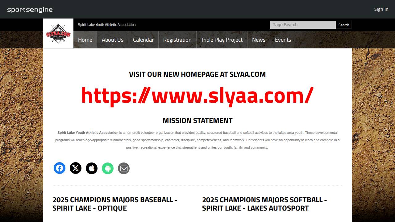 Spirit Lake Youth Athletics website screenshot