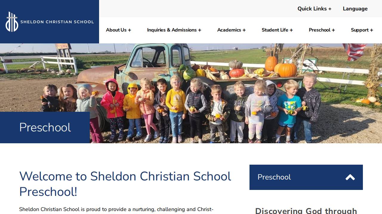 Kingdom Kids Preschool-Sheldon Christian School website screenshot