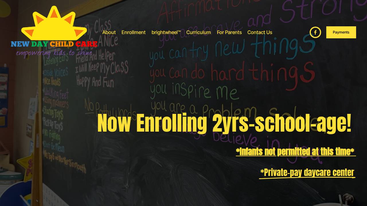 New Day Child Care Center website screenshot
