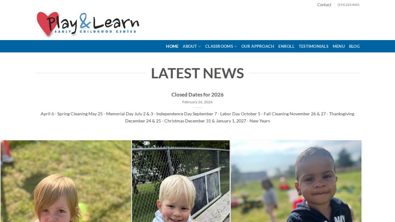 Play and Learn Children's Center website screenshot