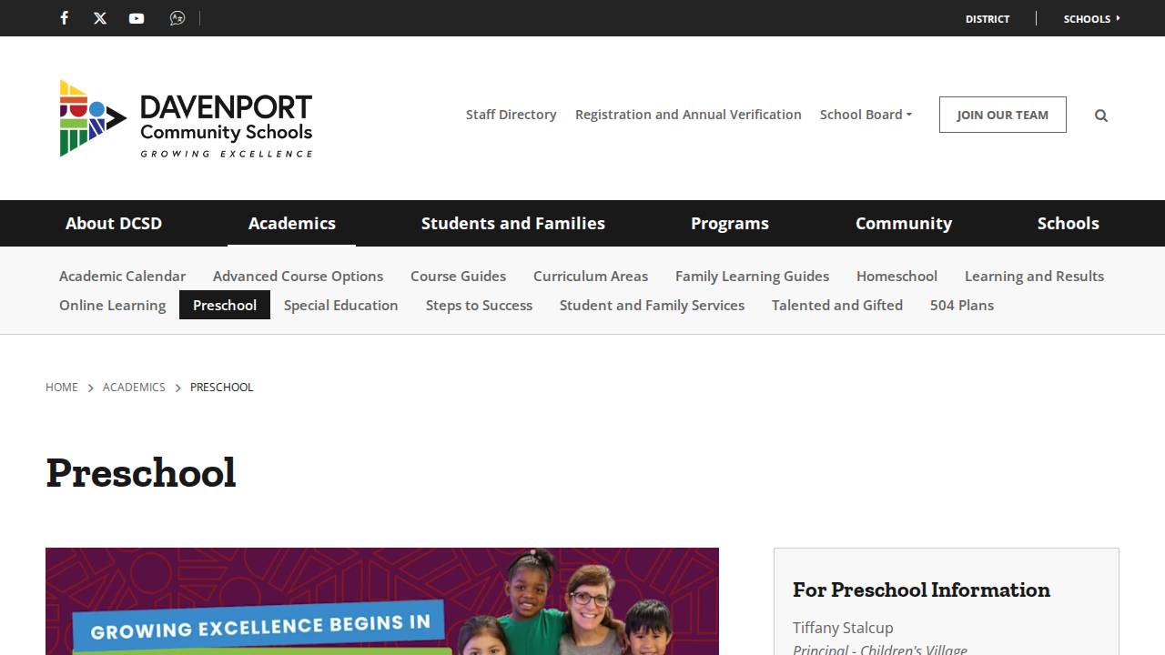 Davenport Schools/Children's Village - Hoover website screenshot