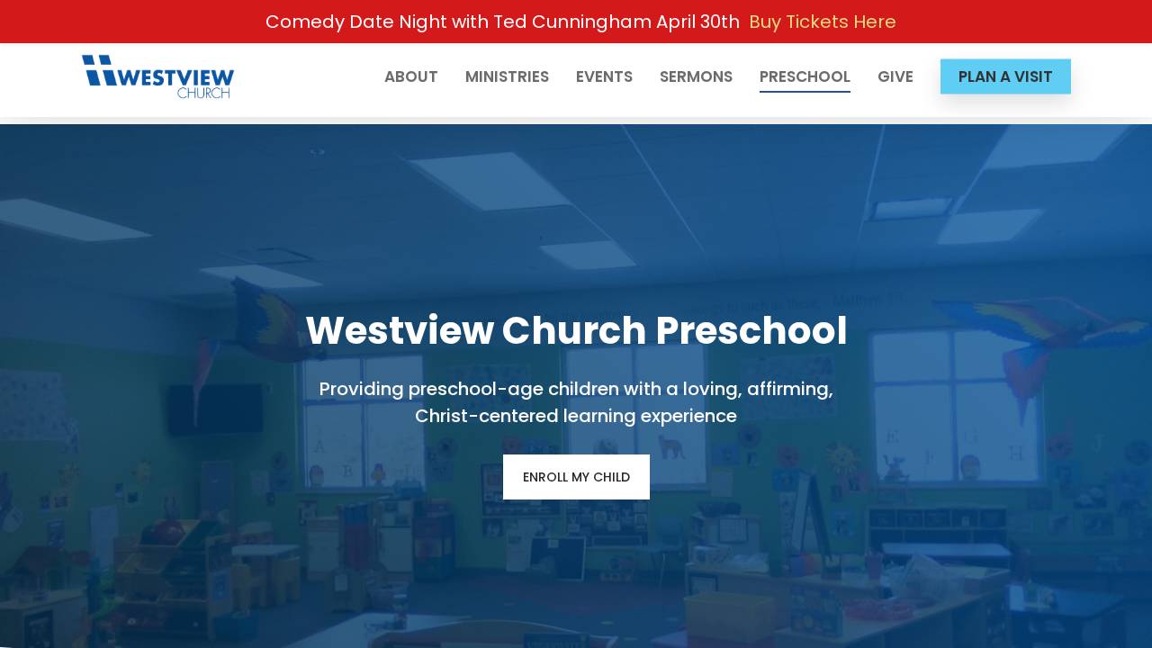 Westview Church Preschool website screenshot