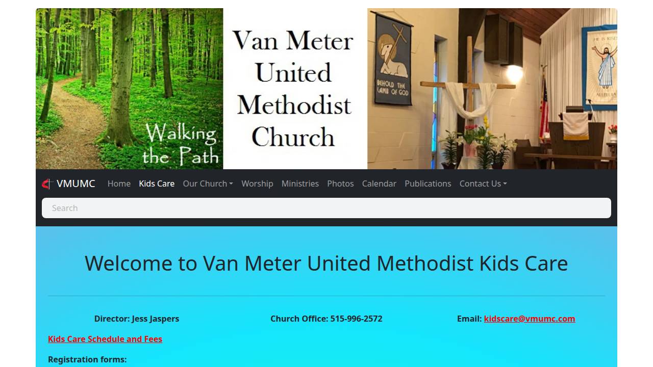 Van Meter United Methodist Kids Care website screenshot