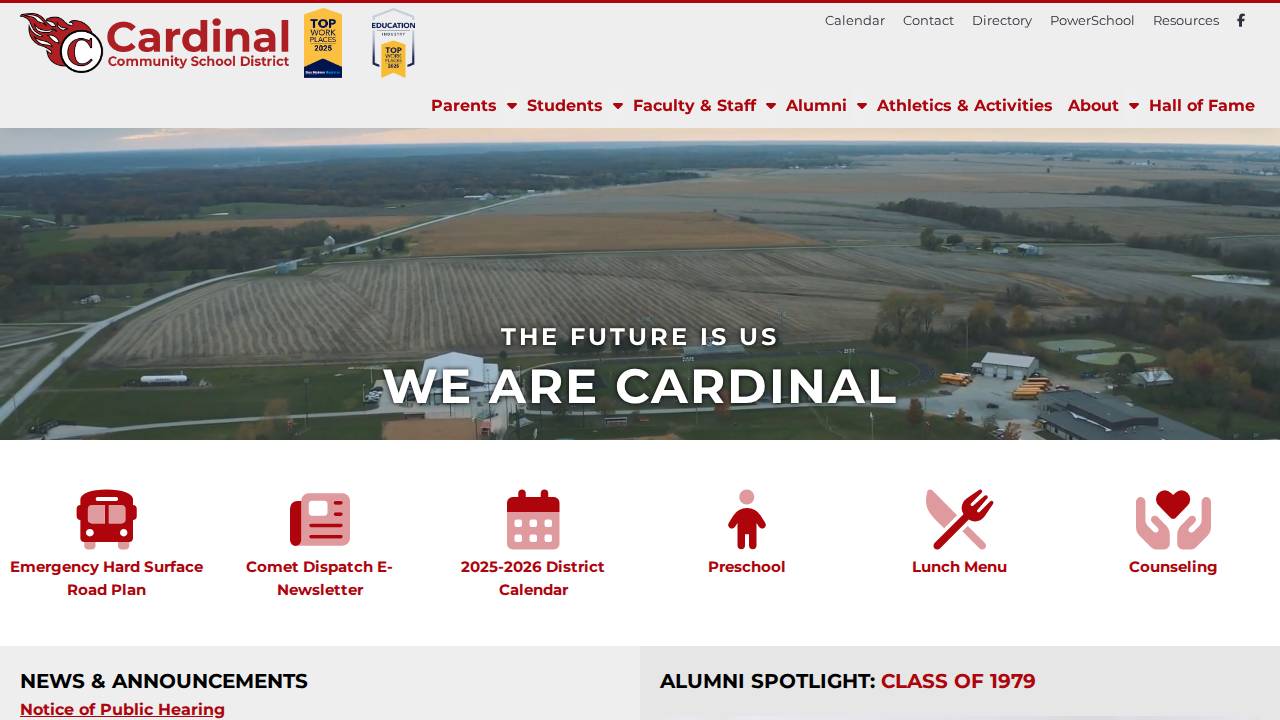Cardinal School District Head Start website screenshot