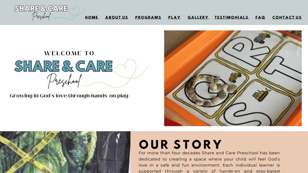 Share and Care Preschool website screenshot