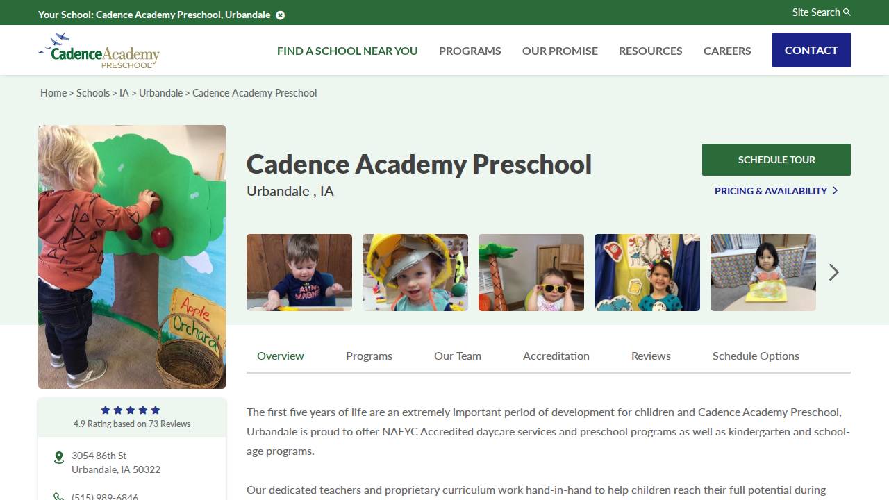 Cadence Academy Preschool - Urbandale website screenshot