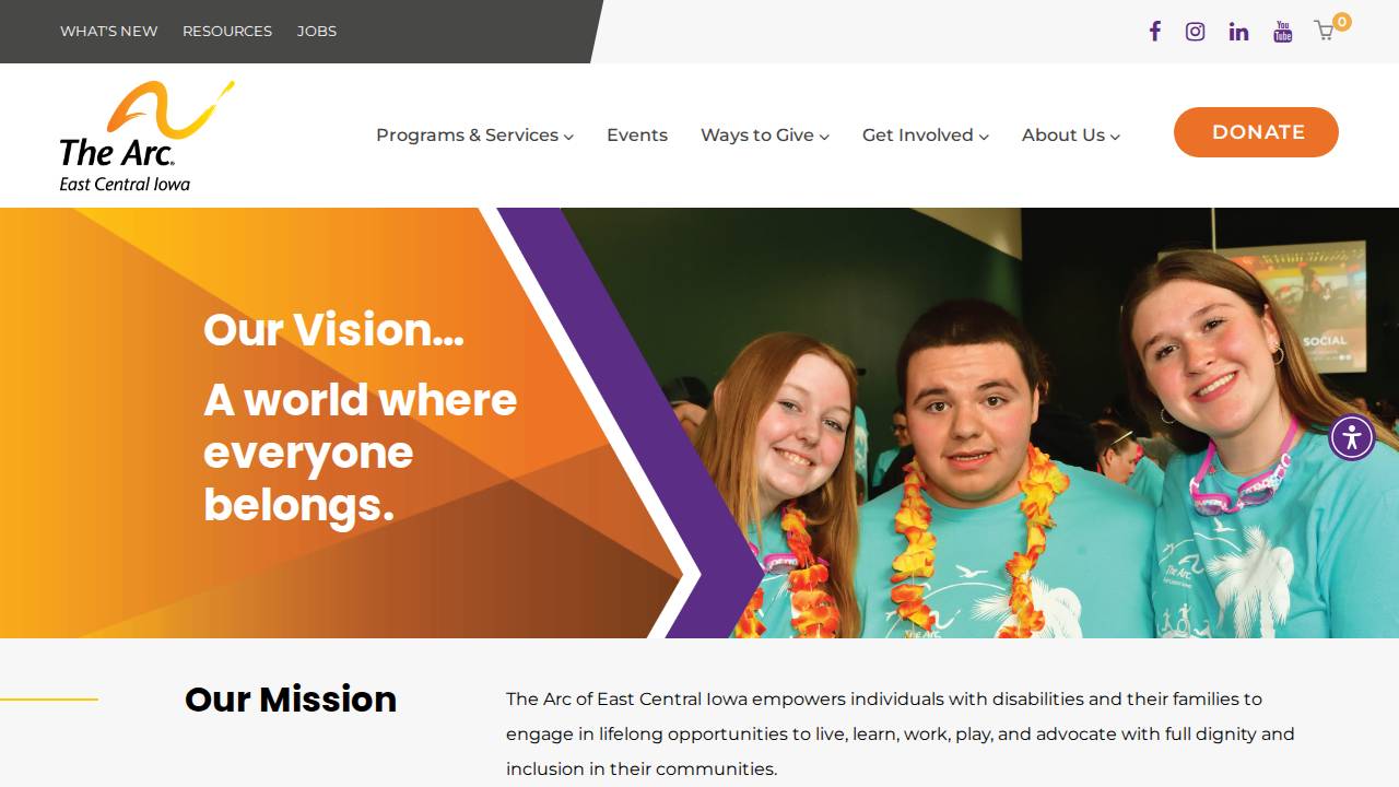 The Arc of East Central Iowa-Daycare Enrichment website screenshot