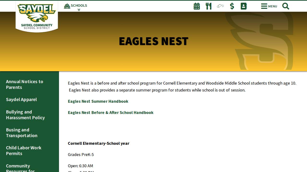 Eagles Nest-Saydel Community School District website screenshot