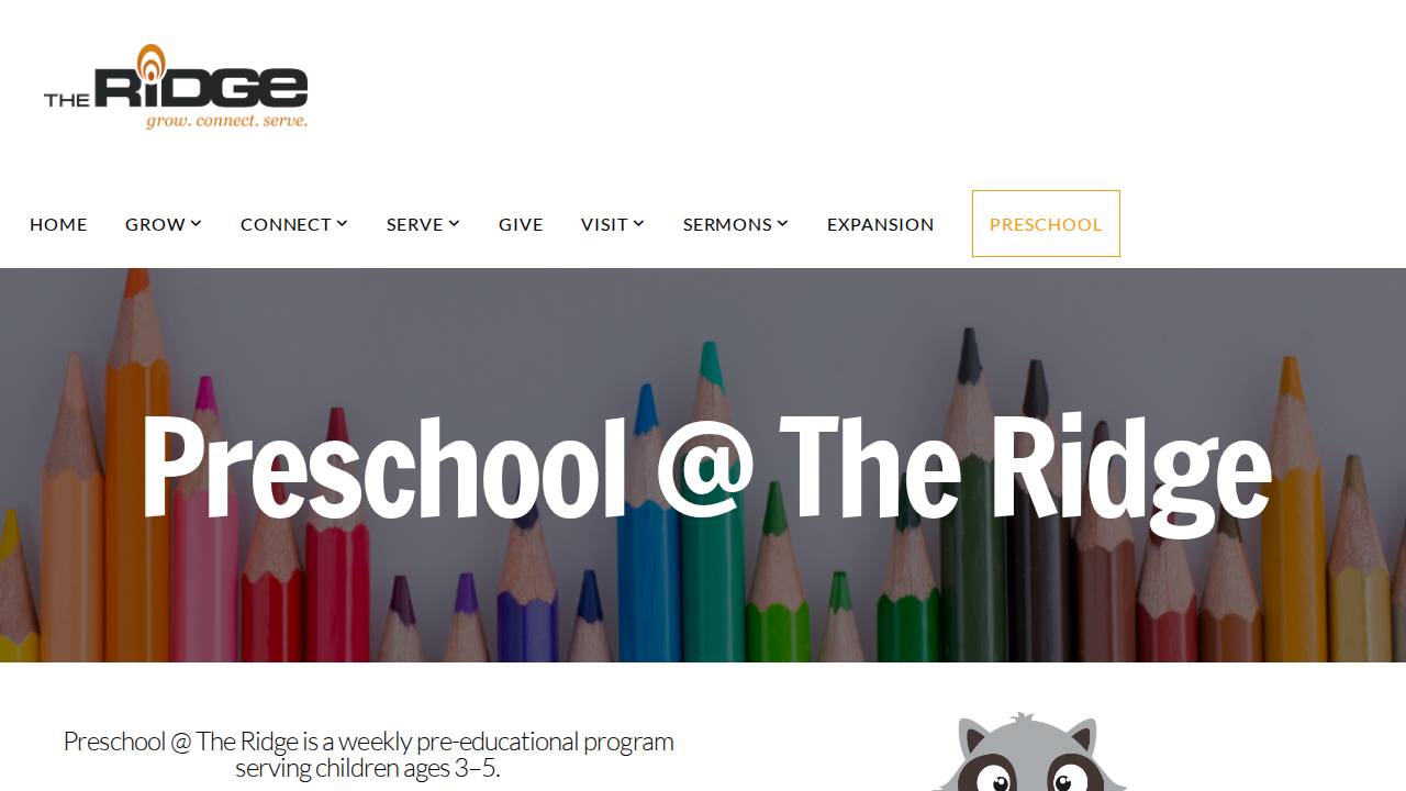 Preschool @ The Ridge website screenshot
