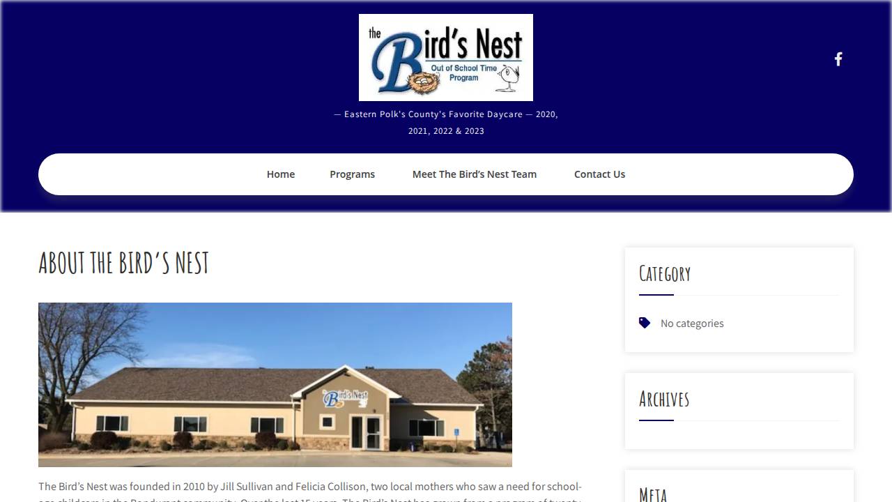 Kid Time Connections Inc dba The Birds Nest website screenshot