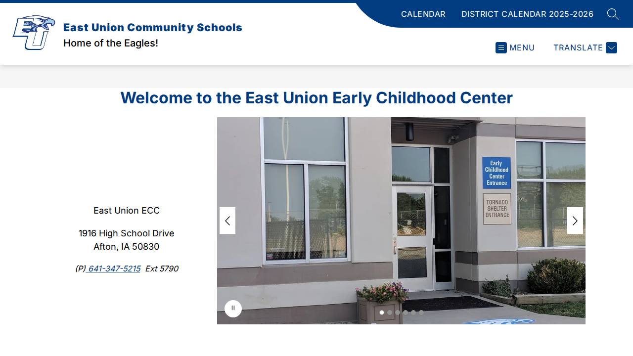 East Union Early Childhood Center website screenshot