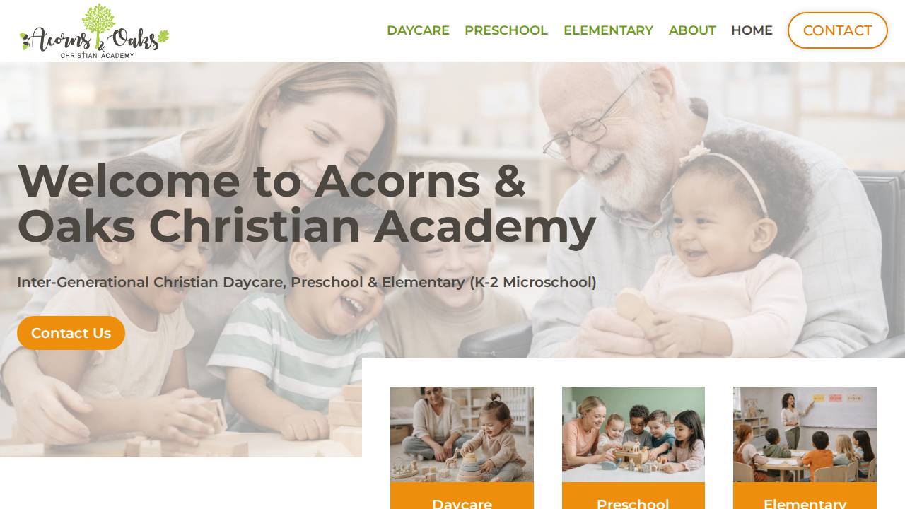 Acorns & Oaks Christian Academy website screenshot