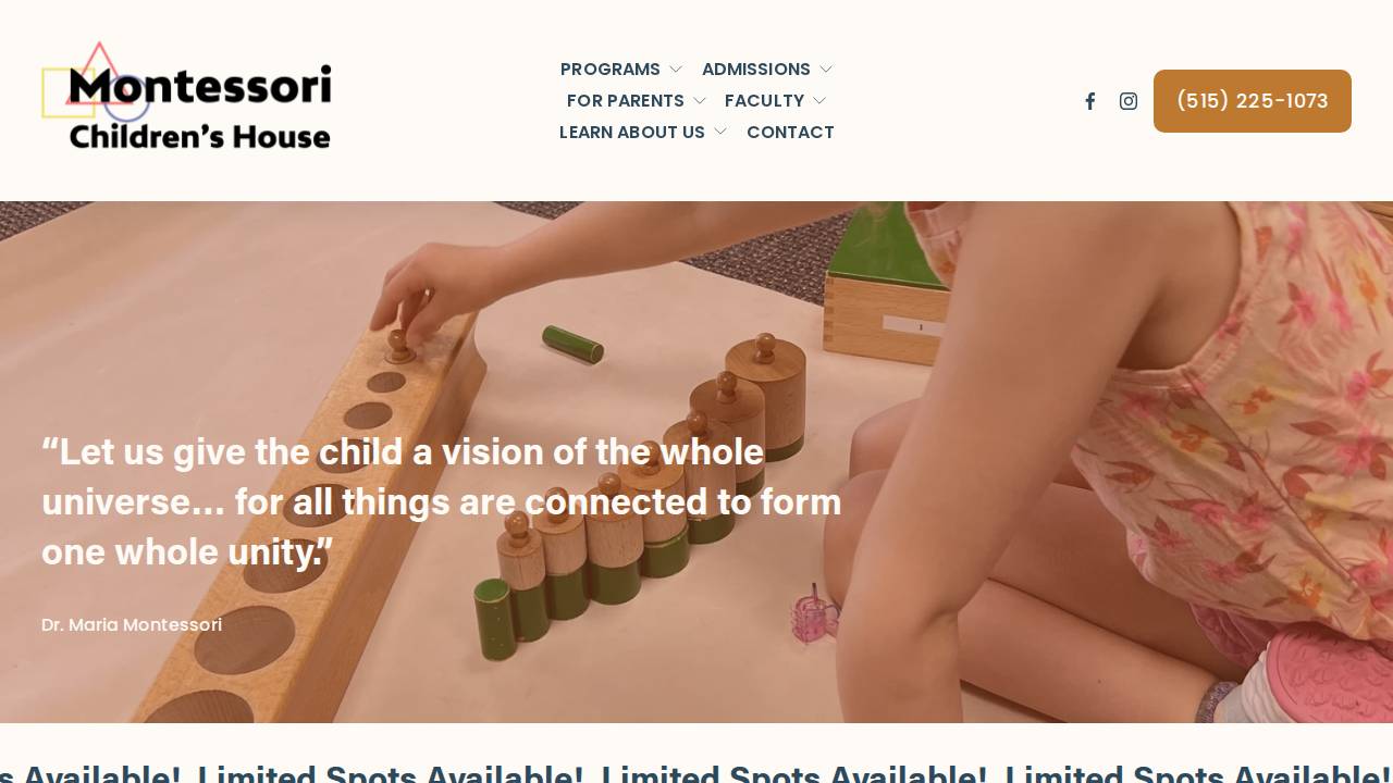 Montessori Children's House website screenshot